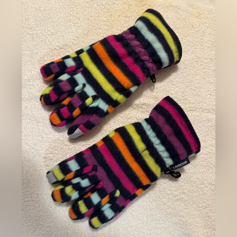 Lands End Girls Multicolored Striped Polyester Winter Gloves.